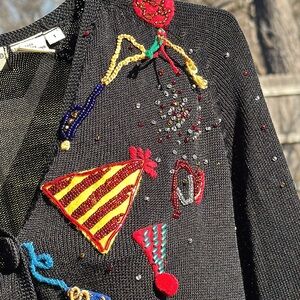 Vintage Michael Simon 1994 Beaded Sweater Cardigan Ballon’s Party Hats